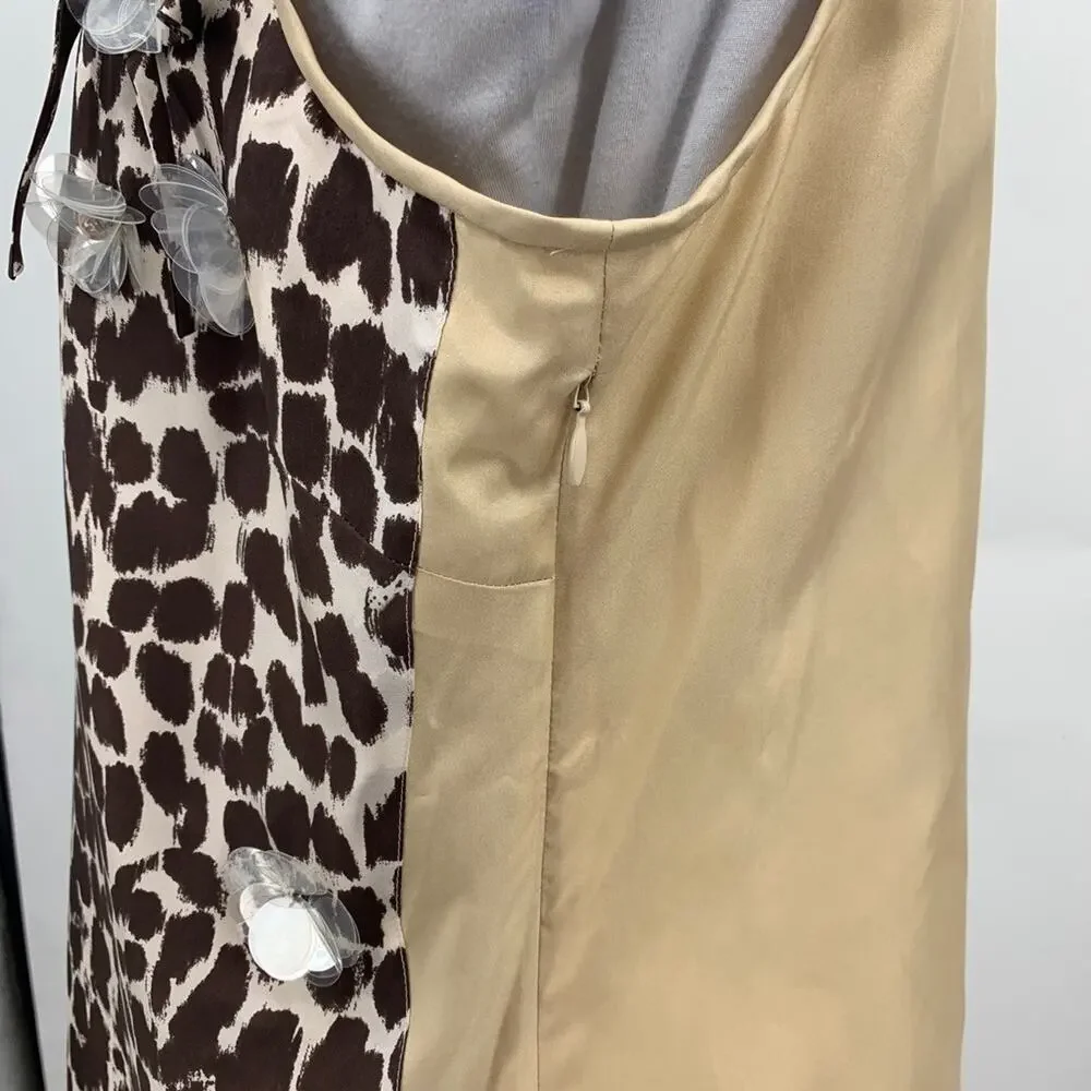 J Crew Tank Top Womens 6 Champagne Espresso Silk Cheetah Sparkle Appliqué Lined